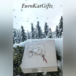 Silver Candy Cane Charm Necklace on 20" ss pl chain.Hand crafted. NEW